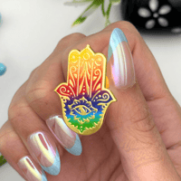 Image 3 of Colorful Rainbow Hamsa Enamel Pin | Spiritual Symbol with Vibrant Style