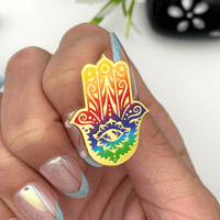 Image 4 of Colorful Rainbow Hamsa Enamel Pin | Spiritual Symbol with Vibrant Style