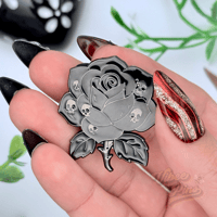 Image 1 of Black Rose Enamel Pin with Skulls | Dark Aesthetic Pin