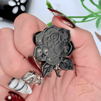 Image 3 of Black Rose Enamel Pin with Skulls | Dark Aesthetic Pin