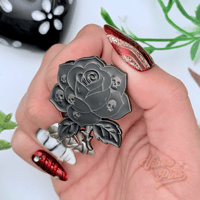 Image 4 of Black Rose Enamel Pin with Skulls | Dark Aesthetic Pin