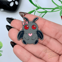 Image 1 of Kawaii Mothman Enamel Pin – Glitter Eyes & Heart | Cute Goth Cryptid Pin