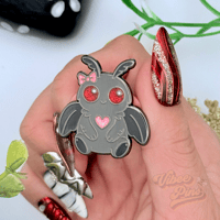 Image 3 of Kawaii Mothman Enamel Pin – Glitter Eyes & Heart | Cute Goth Cryptid Pin