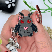 Image 5 of Kawaii Mothman Enamel Pin – Glitter Eyes & Heart | Cute Goth Cryptid Pin