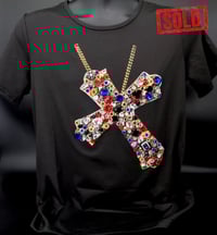 Image 1 of SOLD Giantgem - Multicolour massive Rhinestone Cross T shirt