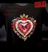 Image 1 of SOLD Giantgem - Multicoloured Heavily jewelled Ruby heart T shirt