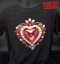 Image 1 of SOLD Giantgem - PINK Heavily jewelled Ruby heart T shirt
