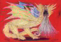 Image 1 of ORIGINAL: Elf riding fire-breathing dragon (on red) 1