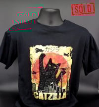 Image 1 of Catzilla T shirt, custom rhinestone cat (available on commission)