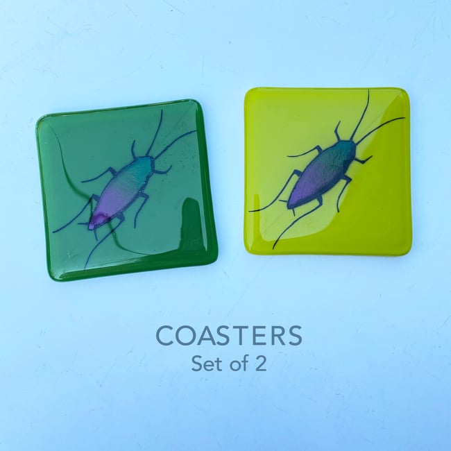 Stained Glass Cockroach Coasters - Set of 2