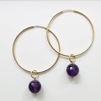 Image 3 of Amethyst + Pearl Hoops