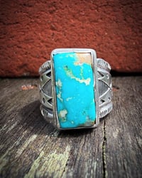 Image 3 of WL&A Handmade Heavy Ingot Sonoran Desert Turquoise Ring - Size 14.5 