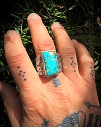 Image 2 of WL&A Handmade Heavy Ingot Sonoran Desert Turquoise Ring - Size 14.5 