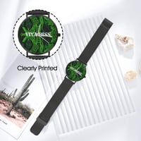 Image 3 of Men's Steel Watch Without Numbers- Green Tribal Print