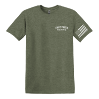 True Faith Fishing T-Shirt - Heather Olive - White Logo