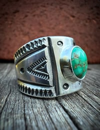 Image 1 of WL&A Handmade Heavy Ingot Green Royston Cigar Band Ring - Size 11