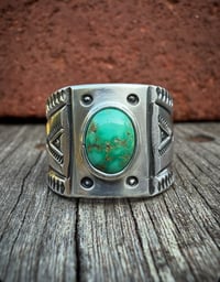 Image 2 of WL&A Handmade Heavy Ingot Green Royston Cigar Band Ring - Size 11