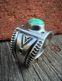 Image 4 of WL&A Handmade Heavy Ingot Green Royston Cigar Band Ring - Size 11