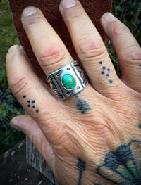 Image 3 of WL&A Handmade Heavy Ingot Green Royston Cigar Band Ring - Size 11