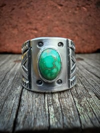 Image 2 of WL&A Handmade Heavy Ingot Green Royston Cigar Band Ring - Size 9