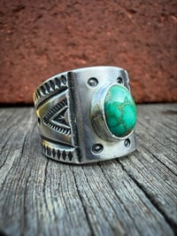 Image 1 of WL&A Handmade Heavy Ingot Green Royston Cigar Band Ring - Size 9