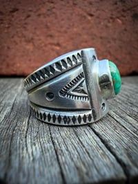 Image 4 of WL&A Handmade Heavy Ingot Green Royston Cigar Band Ring - Size 9