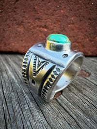 Image 5 of WL&A Handmade Heavy Ingot Green Royston Cigar Band Ring - Size 9