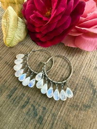 Image 4 of La Luna Llena Sterling Silver . Moonstone Hoops earrings / n12