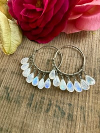 Image 1 of La Luna Llena Sterling Silver . Moonstone Hoops earrings / n12