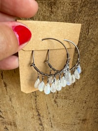 Image 11 of La Luna Llena Sterling Silver . Moonstone Hoops earrings / n12