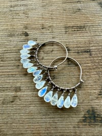 Image 14 of La Luna Llena Sterling Silver . Moonstone Hoops earrings / n12