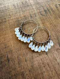 Image 15 of La Luna Llena Sterling Silver . Moonstone Hoops earrings / n12