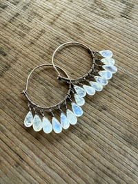 Image 21 of La Luna Llena Sterling Silver . Moonstone Hoops earrings / n12