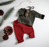 Image 1 of Christmas | fall | newborn photoshoot set | pants and jumper | green | red