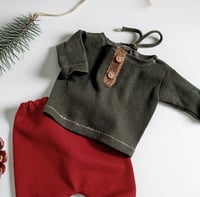Image 2 of Christmas | fall | newborn photoshoot set | pants and jumper | green | red