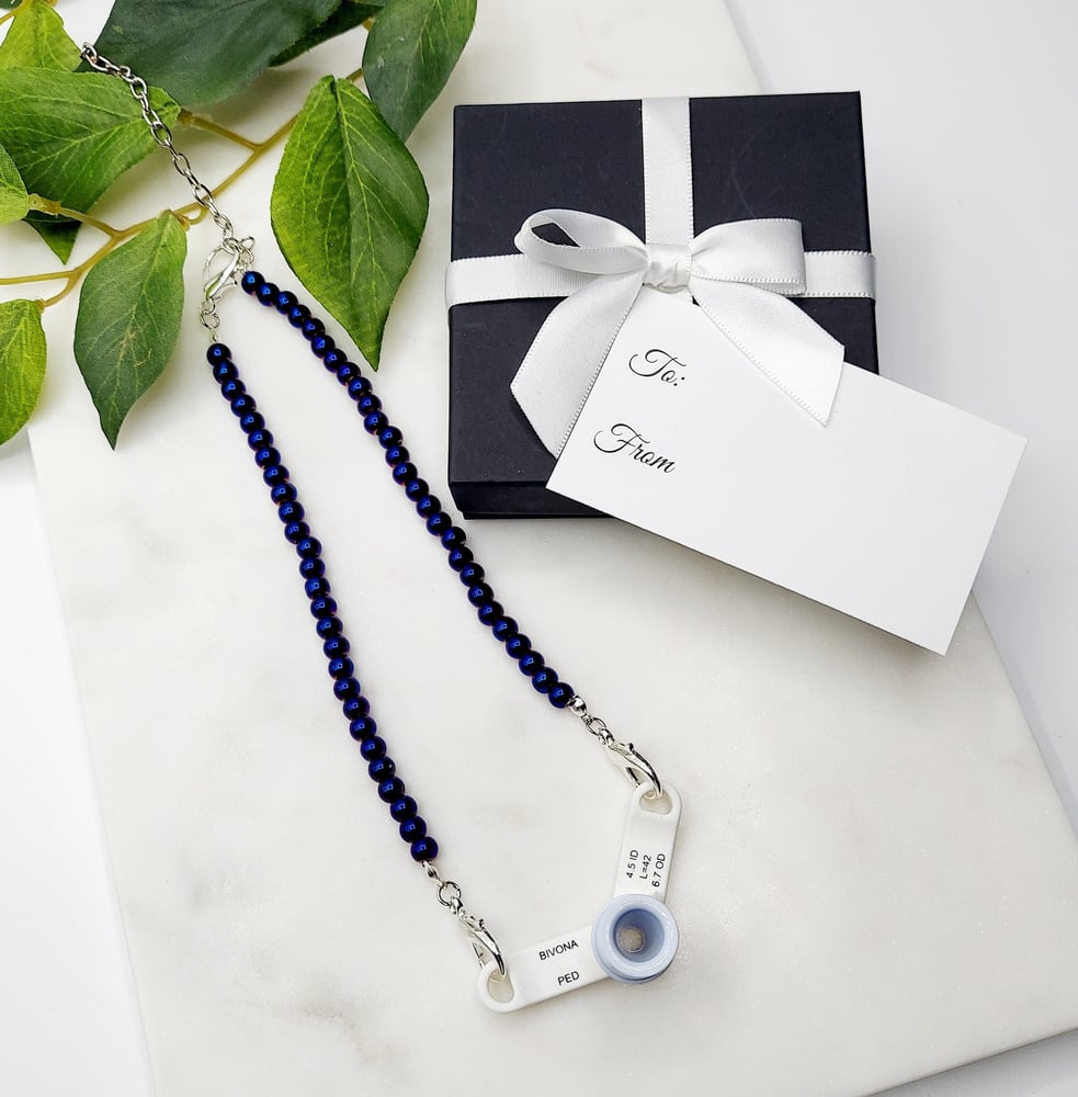 Image of Beaded Trach Ties, Adjustable, Trach Chain,  .... (Shiny Royal Blue Beads)