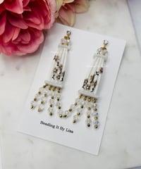 Dentalium Earrings with Black and Gold Flowers (DE-BlackGold)