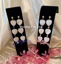 Image 1 of Mother of Pearl Heart Earrings with Diamond studs (Blue Bow or Pink Bow) Women Earrings, Wedding ...