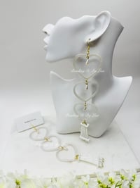 White Dentalium Heart Dangle Earrings 3-Tier for Women, Wedding Jewelry, Bridal Earrings, Bridesm...