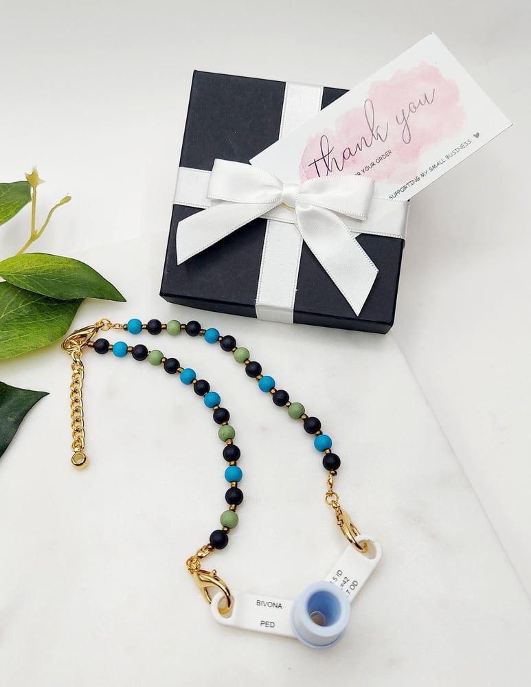 Image of Beaded Trach Ties, Adjustable, Trach Chain, Men or Women, Gifts  (Round Stones black, green laven...