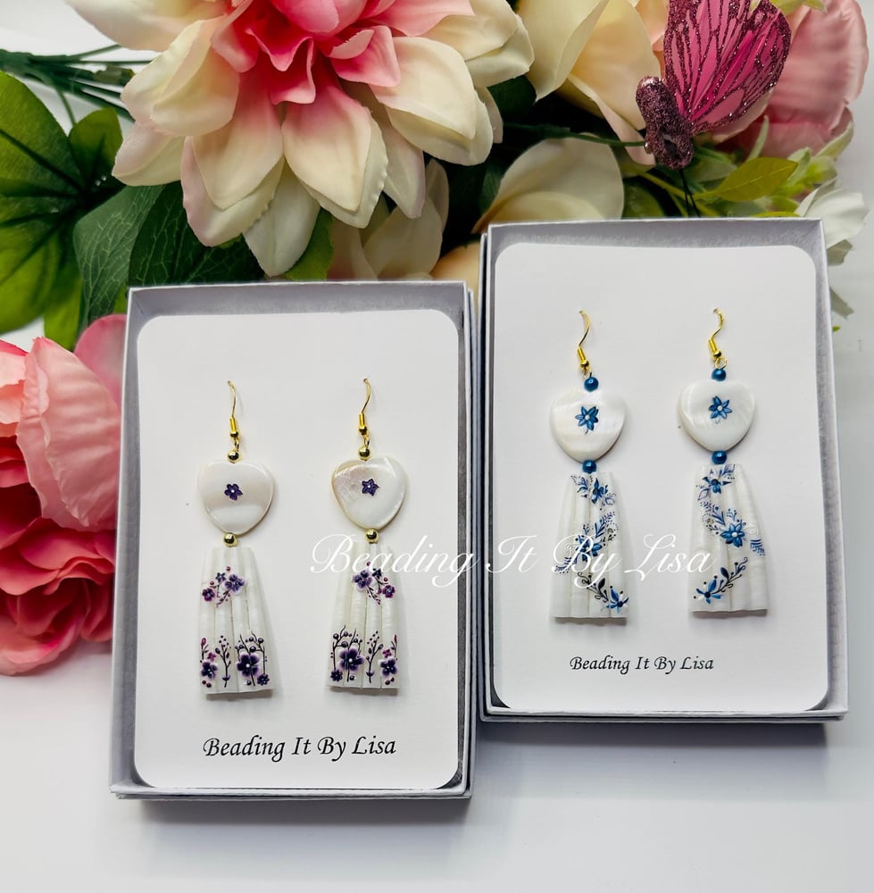 Image of Dentalium Designer Earrings - Blue or Purple