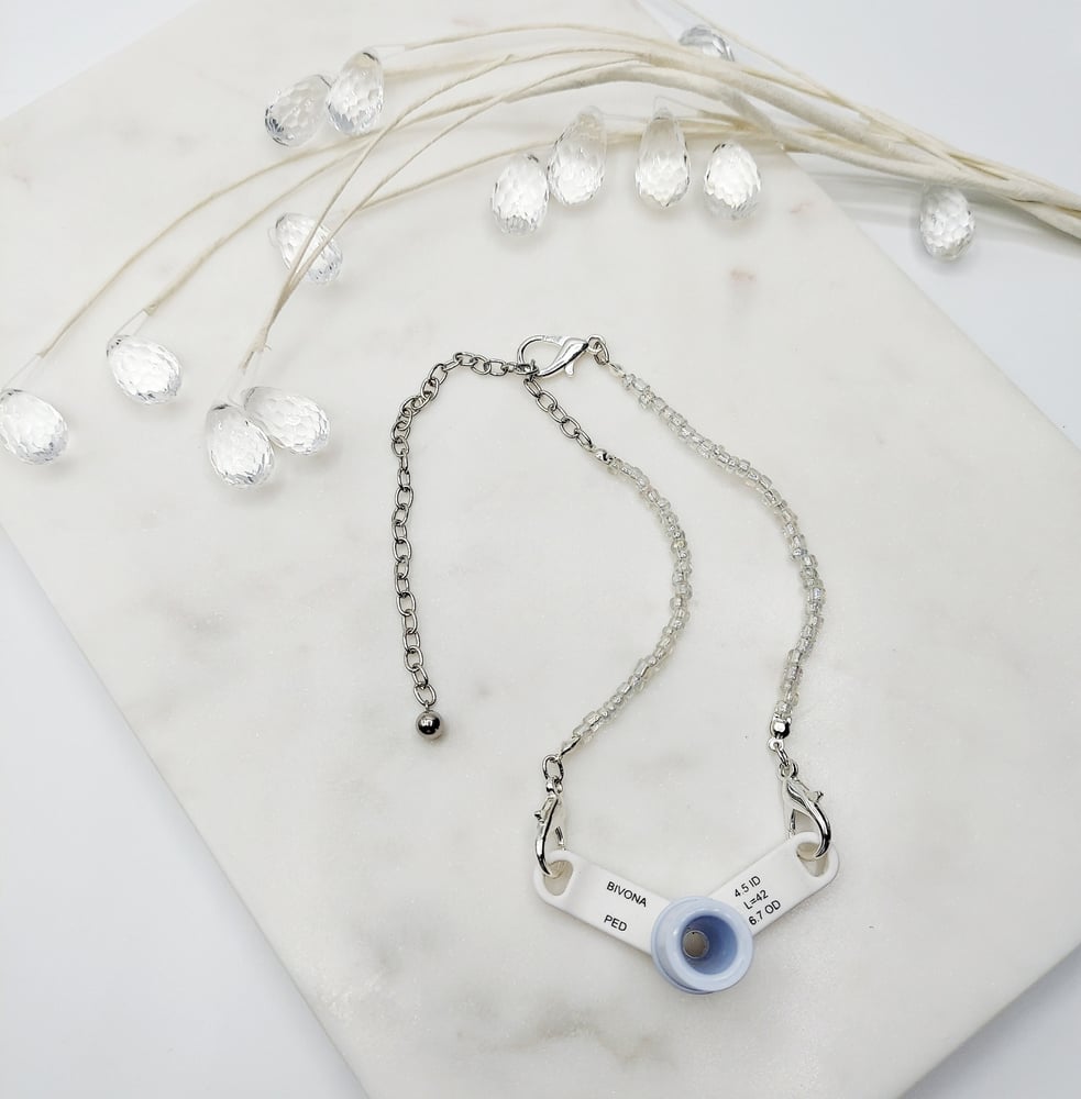 Image of Beaded Trach Ties, Adjustable, Trach Chain, Men or Women, Gift .... (Clear White)