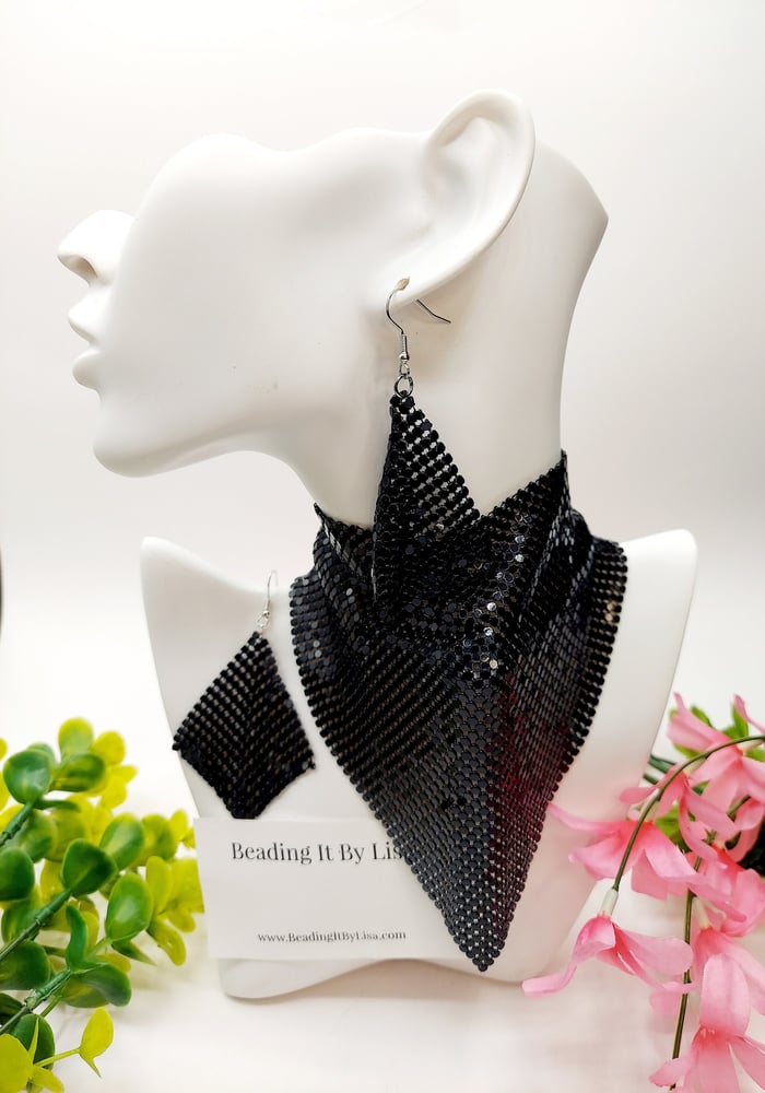 Image of Trach Sequin Scarf for Tracheostomy, Cover Necklace And Earrings Set, Trach Ties, Special -ba63ad5a