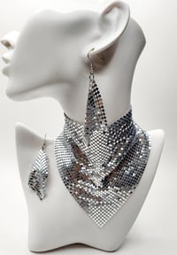 Image 2 of Trach Sequin Scarf for Tracheostomy, Necklace and Earring Set, Trach Ties, Adjustable (SIL-45bd50ea