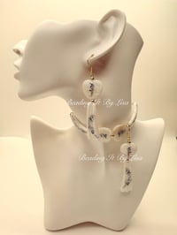 Image 2 of Dentalium Choker and Earring Set - Blue with Floral Design