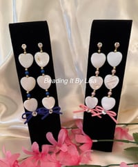 Image 2 of Mother of Pearl Heart Earrings with Diamond studs (Blue Bow or Pink Bow) Women Earrings, Wedding ...