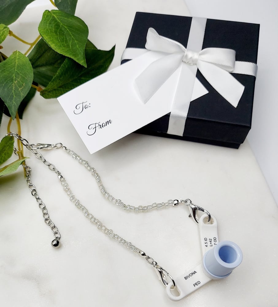 Image of Beaded Trach Ties, Adjustable, Trach Chain, Men or Women, Gift .... (Clear White)