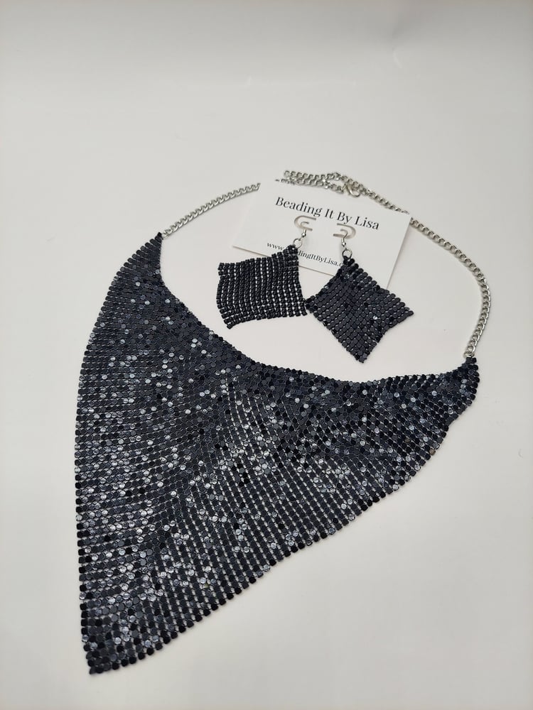 Image of Trach Sequin Scarf for Tracheostomy, Cover Necklace And Earrings Set, Trach Ties, Special -ba63ad5a