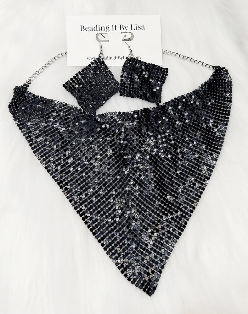 Image of Trach Sequin Scarf for Tracheostomy, Cover Necklace And Earrings Set, Trach Ties, Special -ba63ad5a