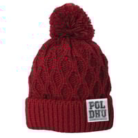 POLDHU Criss Cross Knitted Bobble Hat - DEEP RED